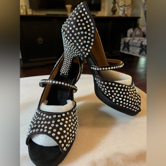 Brand New Ballroom Salsa Studded Rainbow Rhinestones Black Dance Shoes - Picture 4 of 8